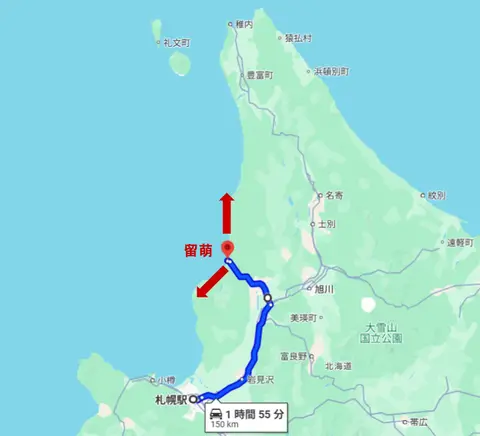 オロロンライン地図 留萌経由のルート