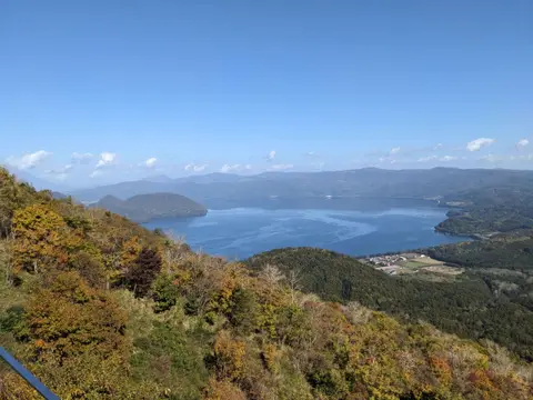 有珠山から見た洞爺湖の中島と羊蹄山