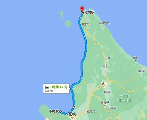 オロロンラインの地図(起点と終点)