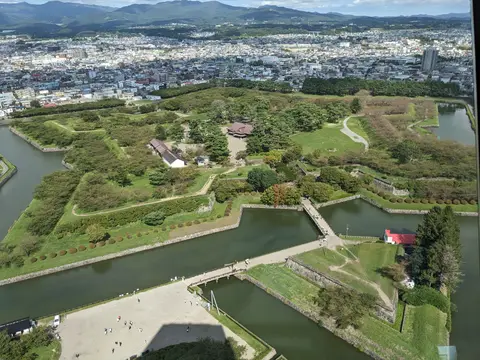 The star-shaped Goryokaku fort and park in Hakodate seen from above