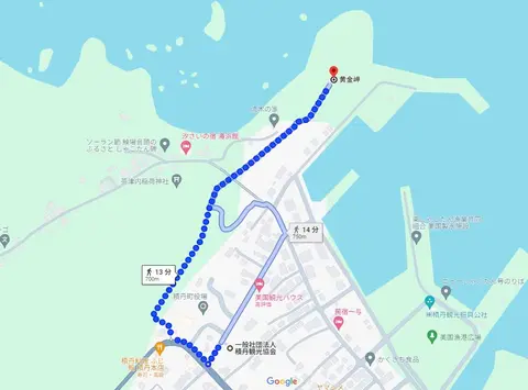 積丹観光センターから黄金岬の徒歩ルート